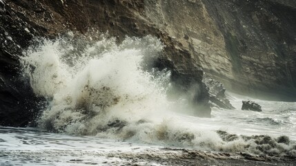 Obraz premium A large wave crashing onto a rocky shore
