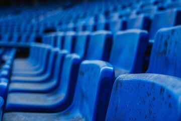 Naklejka premium rows of blue seats in an empty stadium