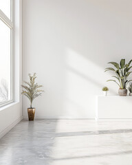 Minimalist interior design composition with minimal furniture and copyspace for text. Home decor concept image.