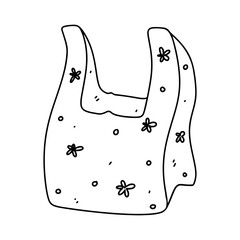 Plastic bag. Hand drawn doodle style. Vector illustration isolated on white. Coloring page.