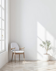 Minimalist interior design composition with minimal furniture and copyspace for text. Home decor concept image.