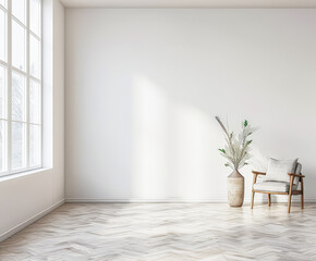 Minimalist interior design composition with minimal furniture and copyspace for text. Home decor concept image.