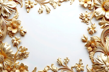 Vintage Frame With Floral Ornament, Rectangular Elegant Floral Gold Frame, Copy Space for Text