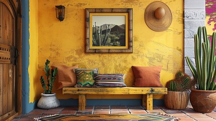 Vibrant Mexican Entryway with Wall Mock-Up