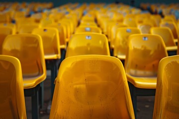 Fototapeta premium rows of yellow seats in an empty stadium