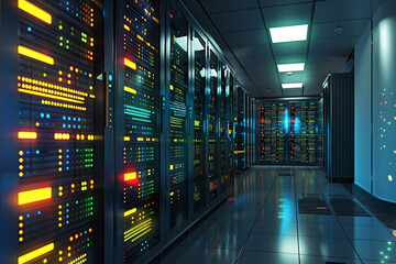 Fototapeta premium A computer server room with many computer servers