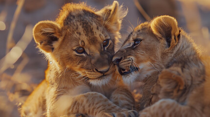 lion cub and lioness