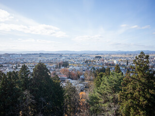 townscape of countryside seen beyond the forest in japan