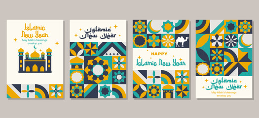Set of Islamic New Year illustration for a poster banner, cover template, social media template