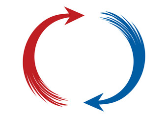 手描き筆タッチのざっくり矢印素材/循環/赤・青