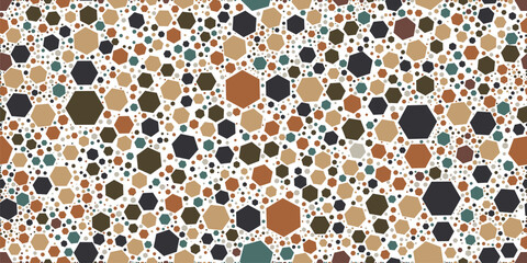 Terrazzo marble stone tile, hexagon honeycomb mosaic floor pattern, terazzo texture background. Vector italian white marble terazo rock or ceramic tile with seamless pattern of color granite pieces