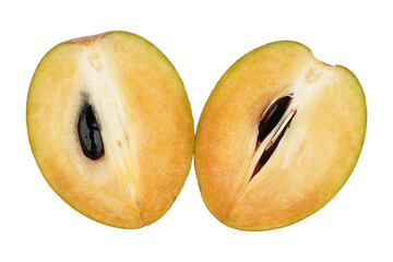 a sapodilla cut into half isolated transparent