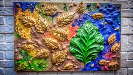 Obraz premium Abstract interior painting made of texture paste and gold leaf. Waves