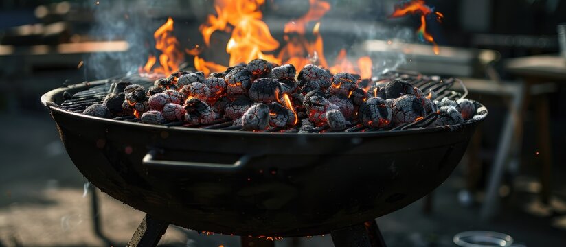 Prepare a fired-up charcoal grill for product display. - Powered by Adobe