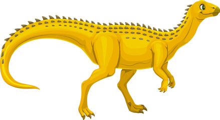 Sutellosaurus prehistoric dinosaur. Isolated cartoon vector dino character side view, with bright yellow body, long tail, sturdy legs and back armor. Mesozoic reptile for paleontological education