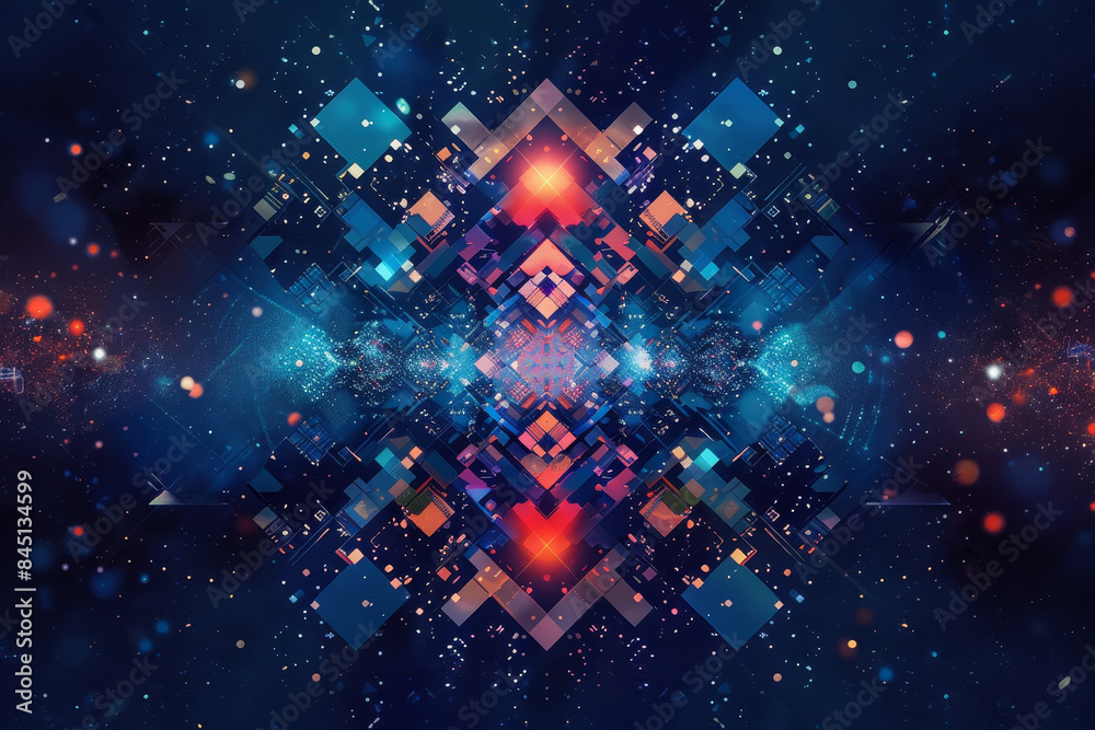 Canvas Prints A colorful abstract design with a blue background and red and orange squares