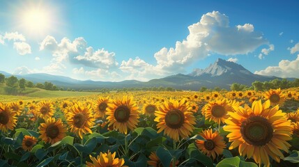 Obraz premium Sunflowers flourishing in a sunny agricultural landscape