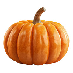 Bright Orange Pumpkin With Green Stalk And Detailed Ridges On A Transparent Background Clipart