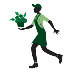 Florist in action silhouette, Person with flowers illustration