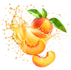 peach in juice splash isolated
