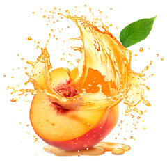 peach in juice splash isolated
