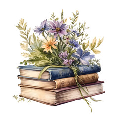 Watercolor illustration. pile of books watercolor collection isolated on transparent background