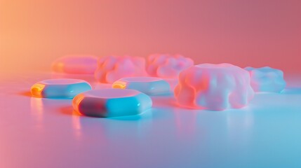 3D holographic hexagon, clean background, iridescent effect, minimalist composition.