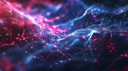 Obraz premium Futuristic digital interface background featuring holographic elements, interconnected networks, and flowing data streams