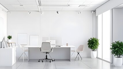 Modern white elegant office interior with white wall