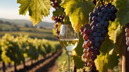 A glass of white wine and grapes 