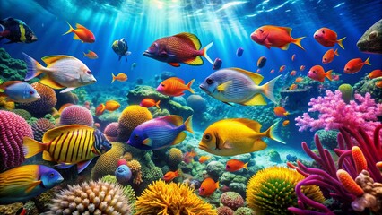 underwater view has a Beautiful colorful coral 
