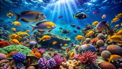 underwater view has a Beautiful colorful coral 