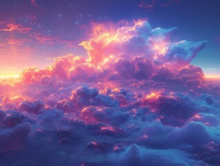 Fototapeta premium Digital Dreamscape: Holographic Cloud Computing in Vibrant Blue Tones