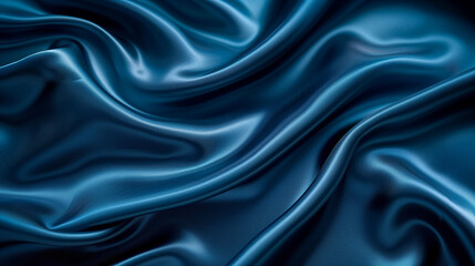 Fototapeta premium Detailed image of blue satin fabric with flowing waves, showcasing luxurious texture, generative ai