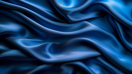 Obraz premium Detailed image of blue satin fabric with flowing waves, showcasing luxurious texture, generative ai