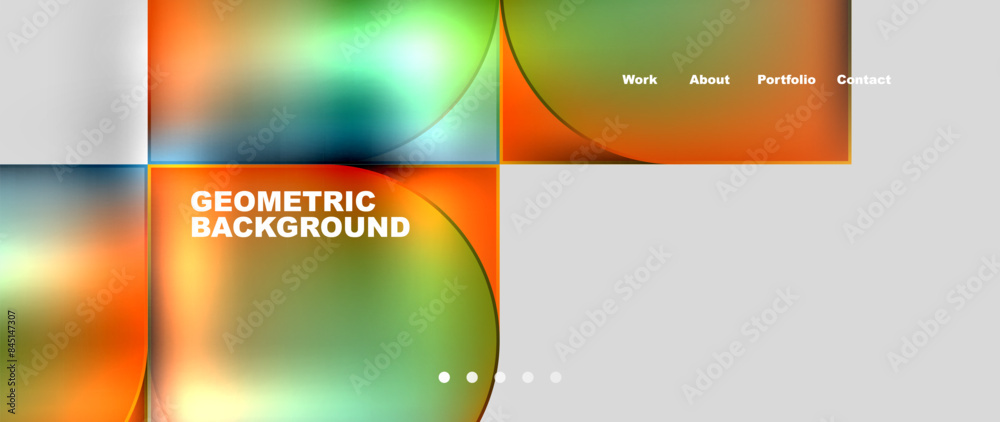 Poster Bright colorful squares with round elements minimal geometric background. Vector Illustration For Wallpaper, Banner, Background, Card, Book Illustration, landing page