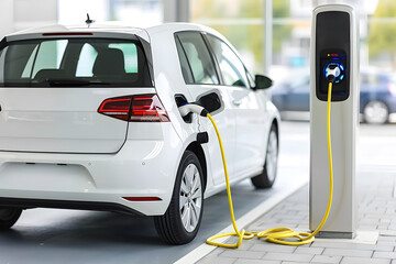 Fototapeta premium An electric vehicle charging at a station