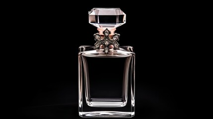Elegant perfume bottle close up on black background isolated   high quality image