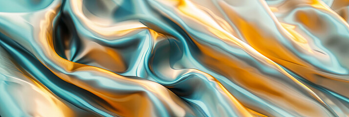 Obraz premium close up of satin fabric in light blue and gold, generative AI