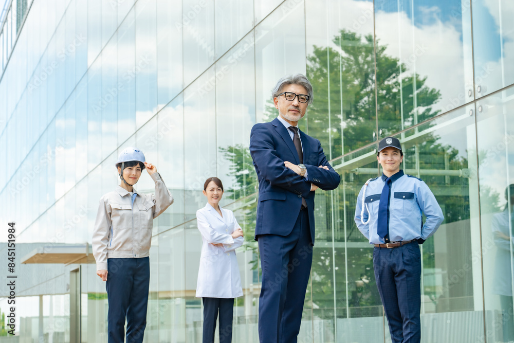 Aufkleber 様々な職業の人々（ビジネスマン・エンジニア・研究者・警備員）