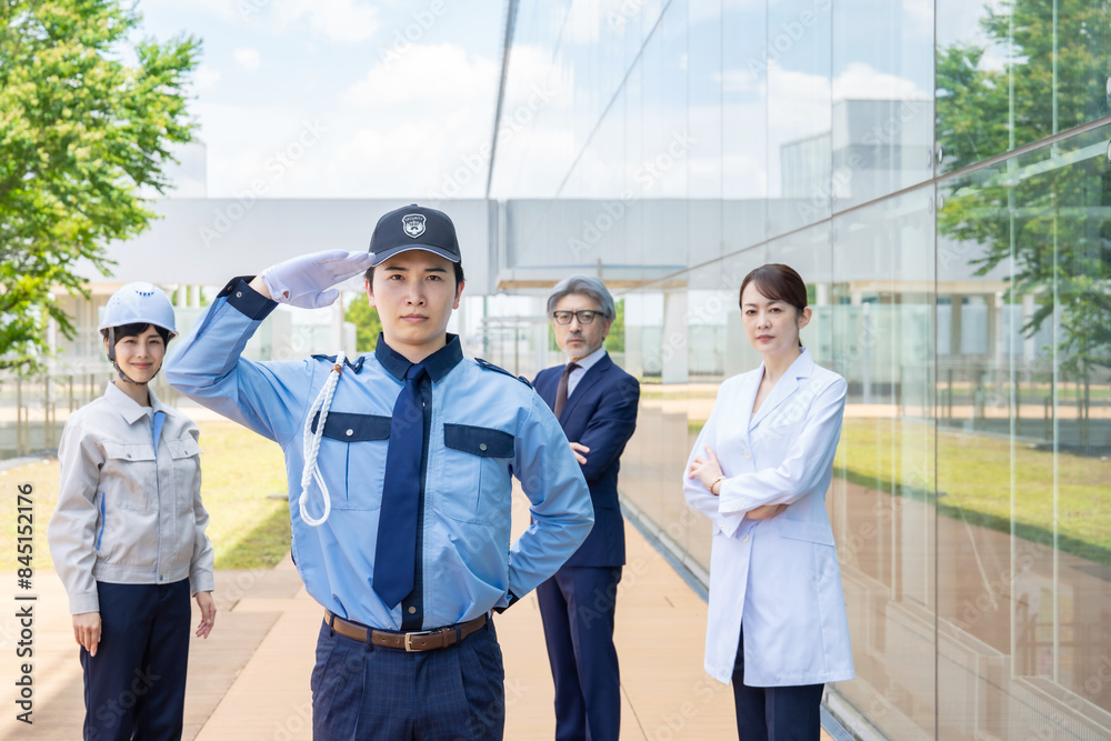 Aufkleber 様々な職業の人々（警備員・ビジネスマン・エンジニア・研究者）
