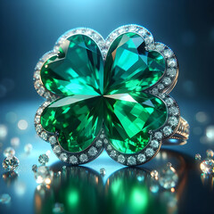 クローバーの形状をしたエメラルドとダイヤモンドの宝飾品