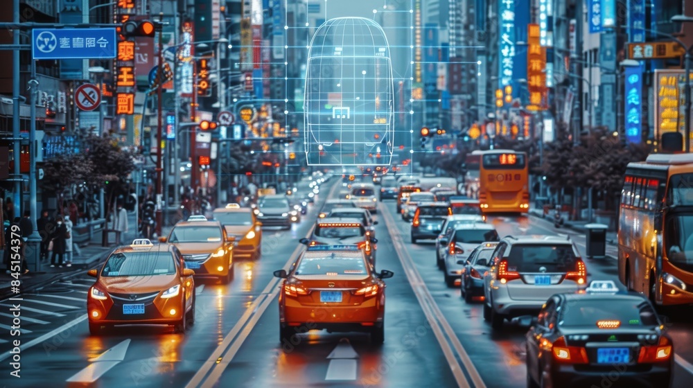 Poster An AI software that analyzes images of city streets filled with different types of vehicles. Generative AI.