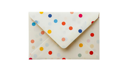 Colorful polka dot envelope isolated on white background, perfect for invitations, greeting cards, and festive occasions.