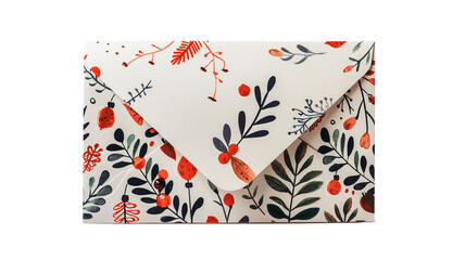Beautiful floral patterned envelope with red, orange, and green leaves, perfect for invitations or special greetings.