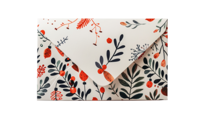 Beautiful floral patterned envelope with red, orange, and green leaves, perfect for invitations or special greetings.
