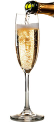 A glass of sparkling champagne being poured from a bottle, capturing the effervescence and celebratory essence of the moment.