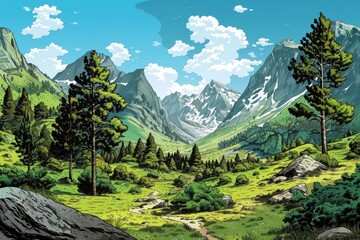 A tranquil and serene forest and meadow scene