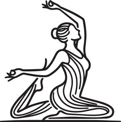 yoga woman outline draw vector