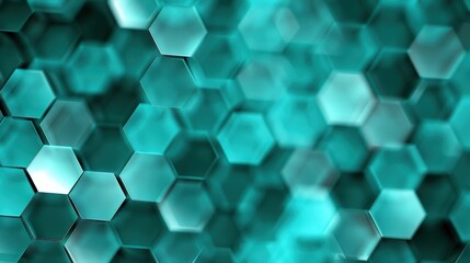 Abstract 3D hexagonal geometric pattern in teal hues, suitable for technology, digital, and design backgrounds. Modern and futuristic aesthetics.